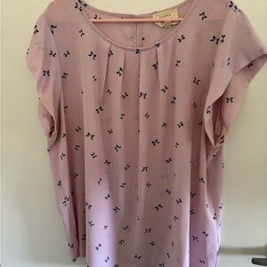 Floral Pink Blouse with Blue Bows Accents